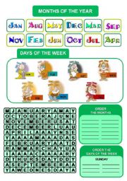English Worksheet: DAYS OF THE WEEK AND MONTHS