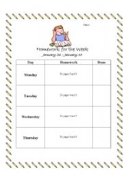 English worksheet: Homework Cover Sheet