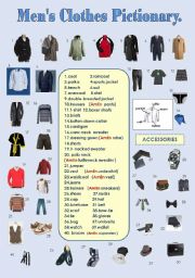 English Worksheet: MENS CLOTHES PICTIONARY