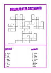 English Worksheet: Irregular Past Tense Crossword