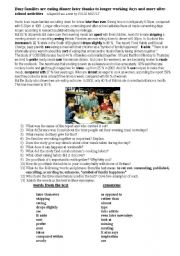 English Worksheet: Busy families are eating later