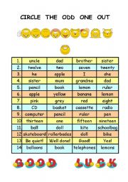 English Worksheet: circle the odd one out