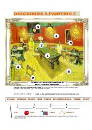 English Worksheet: DESCRIBING A PAINTING 5 (VAN GOGH) 3 PAGES: vocabulary, reading comprehension and writing guide