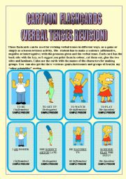 English Worksheet: VERBAL TENSES REVISION (with CARTOON CHARACTERS)24 FLASHCARDS: 