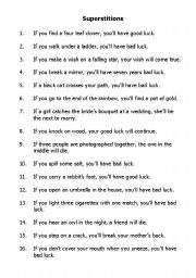 English Worksheet: Superstitions