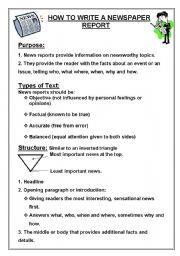 English Worksheet: How to Write a Newpaper report