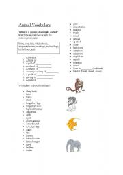 English Worksheet: Animal Vocabulary