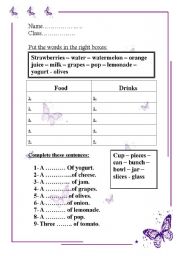 English worksheet: foods and drinks