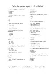 English Worksheet: Quiz Great Britain