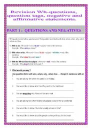 Revision wh-questions, question tags, negative statements (6pages)