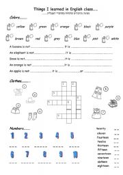 English Worksheet: review colors, numbers and clothing