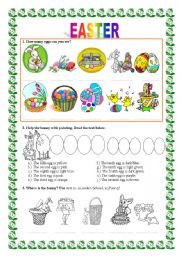 English Worksheet: EASTER-cardinal and ordinal numbers, colours, prepositions of place
