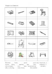 English worksheet: things in the classroom