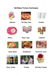 English Worksheet: Birthday Picture Dictionary