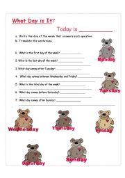 English Worksheet: What day is it?