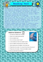 English Worksheet: Dolphins reading PART 1