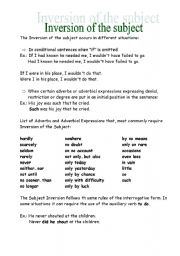 English Worksheet: Inversion of the subject