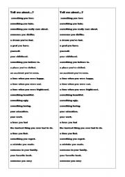 English Worksheet: tell me about