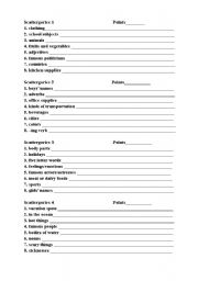 English Worksheet: Scattergories game, with student and teacher instructions