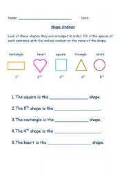 English worksheet: Shapes ordinals