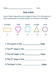 English Worksheet: Shapes ordinals