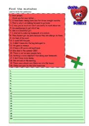 English Worksheet: Find the Mistakes
