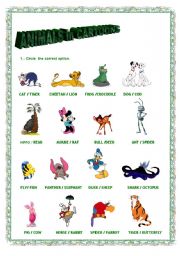 English Worksheet: Animals in Cartoons. Exercise.