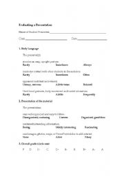 Student evaluation form for peer presentations