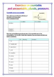 Exercises: countables, uncountables, pronouns, plurals(4pages)