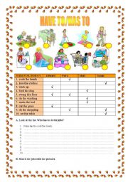 English Worksheet: Have to/has to - Housework