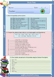 English Worksheet: Interrogative  adjectives, pronouns and adverbs - exercises