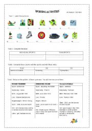 English Worksheet: sporting activities