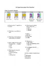 English worksheet: A worksheet with 10 questiions about the weather