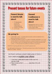 English Worksheet: Present Tenses for future events