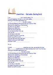 English Worksheet: Unwritten -  Natasha  Bedingfield