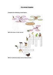 English Worksheet: crossword about animals