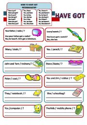 English Worksheet: VERB TO HAVE GOT - INTERROGATIVE FORM