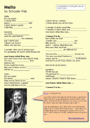 English Worksheet: SONG: Hello by Schuyler Fisk