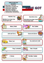 English Worksheet: VERB TO HAVE GOT - NEGATIVE FORM