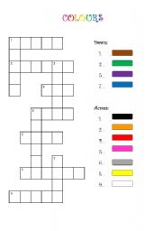 English Worksheet: Colours -  crossowrd