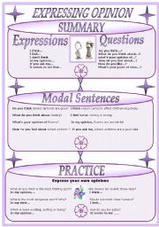 English Worksheet: EXPRESSING OPINION