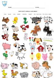 English Worksheet: animals and numbers