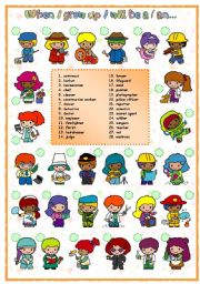 English Worksheet: Jobs: When I grow up I will be...