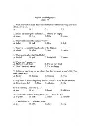 English worksheet: quiz grades 7-8