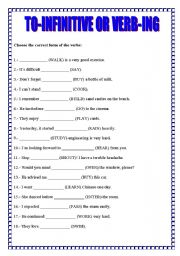 English Worksheet: TO-INFINITIVE OR VERB-ING?