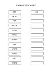 English worksheet: anagram colours