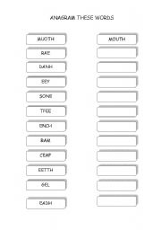 English worksheet: anagram the body parts