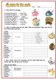 Days of the week-be going to- (My plans for the week) Page 2-teachers guide. 