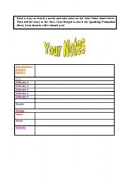 English worksheet: Speaking about a movie with a self assessment rubric