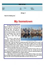 English Worksheet: test my hometown